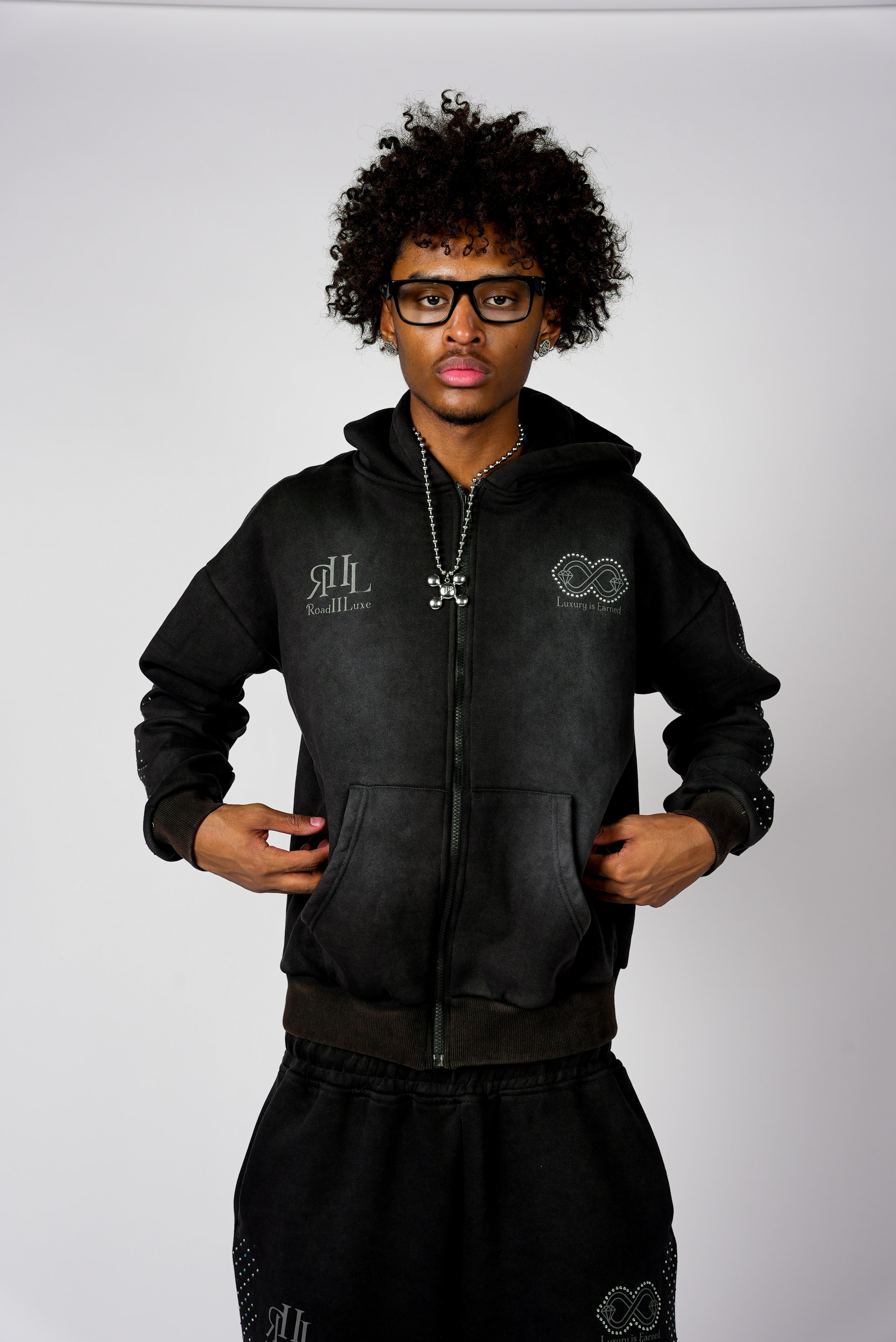 Noir Essence Zip-Up Hoodie